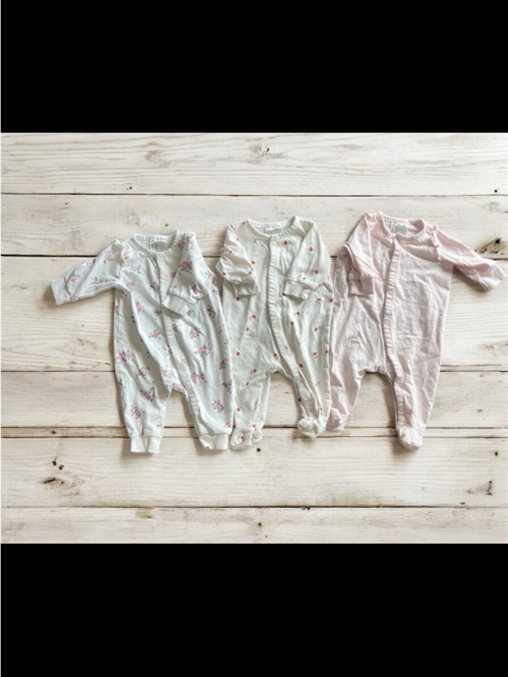 H&M Newborn Bundle One Piece Footies Pajamas Pink Strawberries Flora